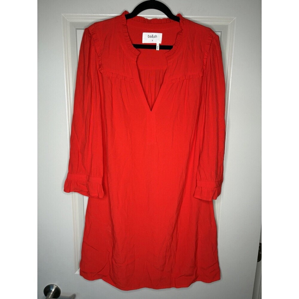 ba&sh Track Mini Dress in Grenadine Red Size 10 Long Sleeve V Neck